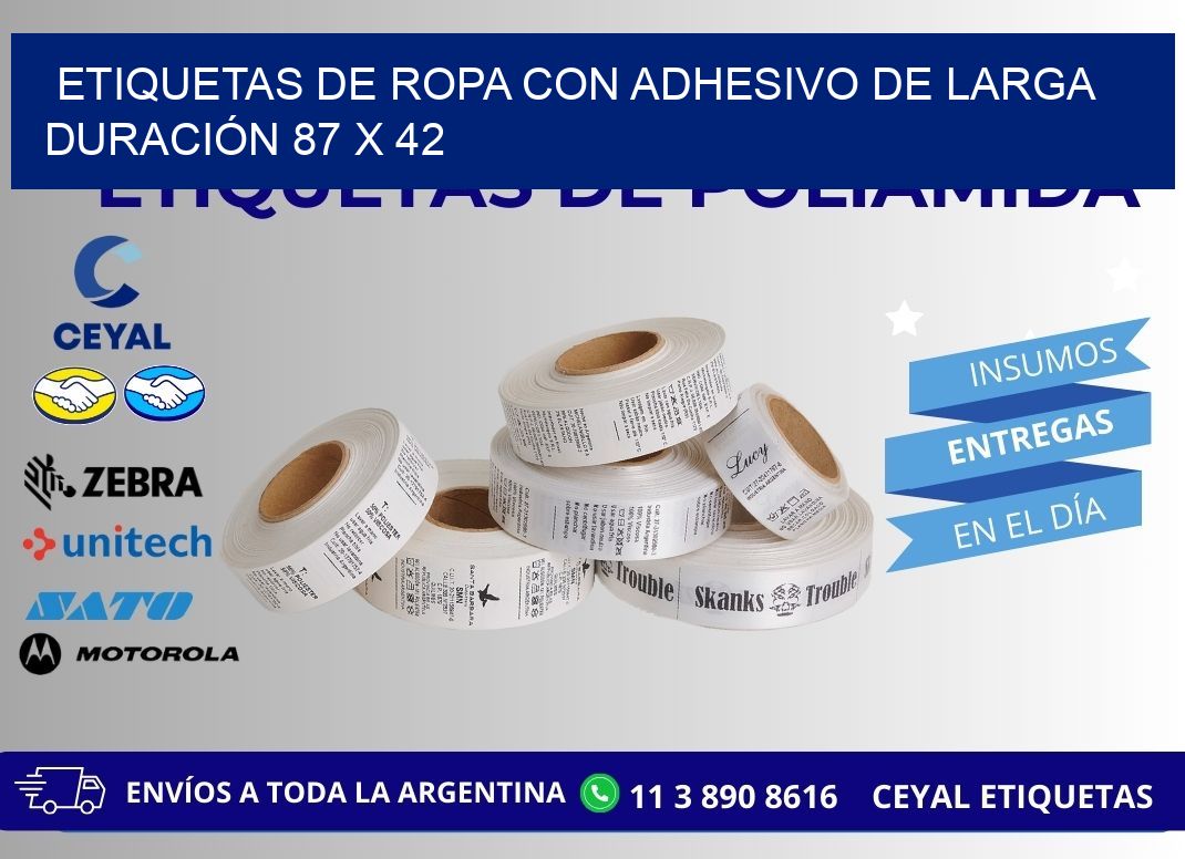 ETIQUETAS DE ROPA CON ADHESIVO DE LARGA DURACIÓN 87 x 42