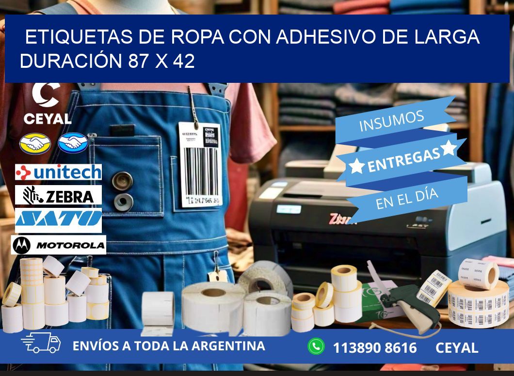 ETIQUETAS DE ROPA CON ADHESIVO DE LARGA DURACIÓN 87 x 42