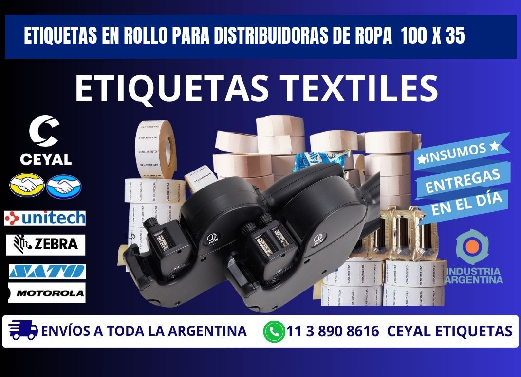 ETIQUETAS EN ROLLO PARA DISTRIBUIDORAS DE ROPA  100 x 35