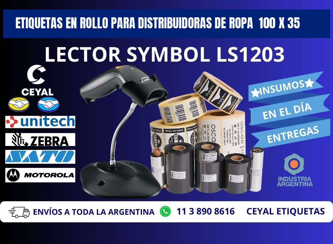 ETIQUETAS EN ROLLO PARA DISTRIBUIDORAS DE ROPA  100 x 35