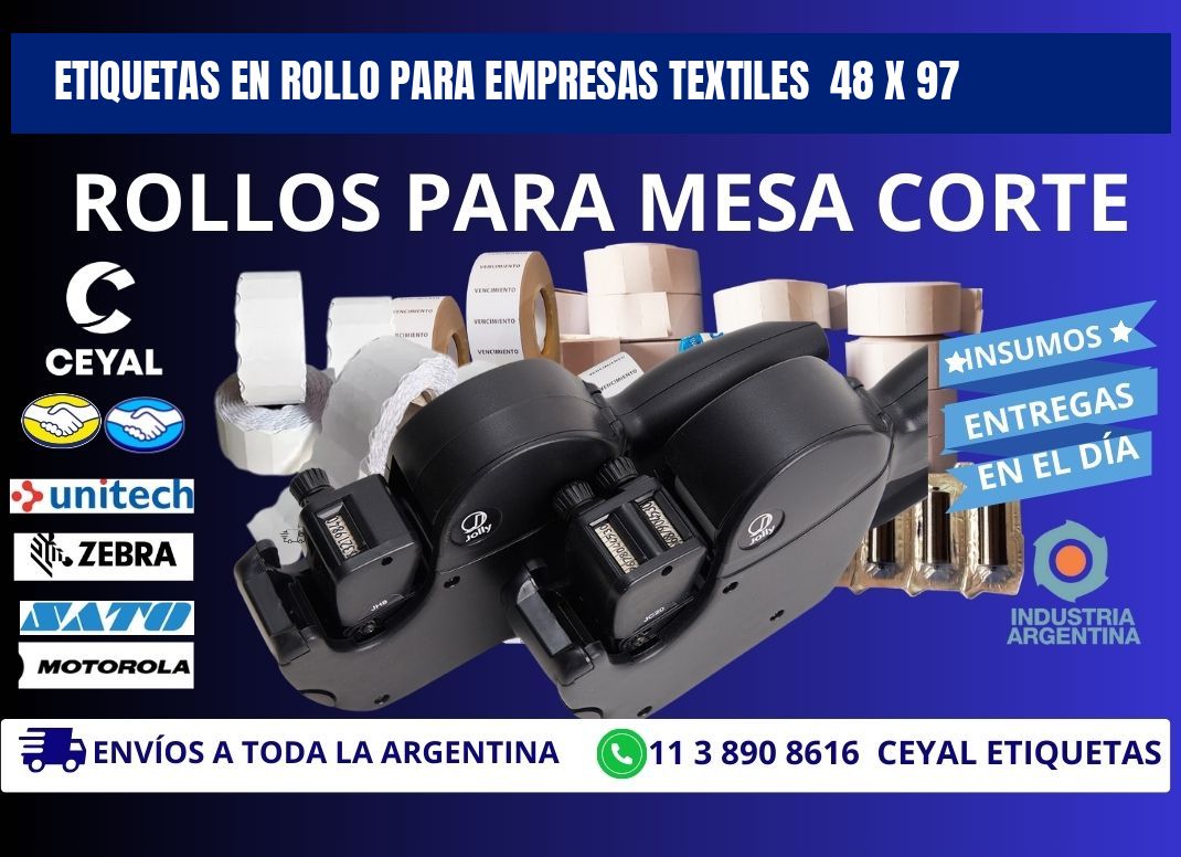 ETIQUETAS EN ROLLO PARA EMPRESAS TEXTILES 48 x 97
