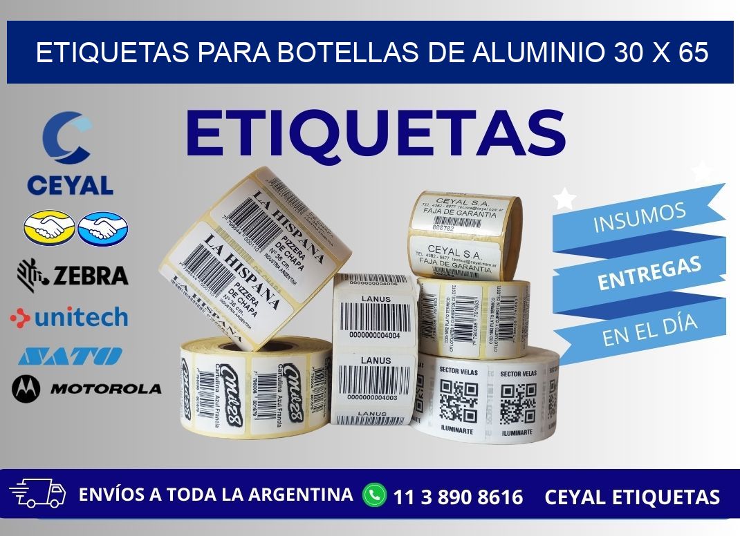 ETIQUETAS PARA BOTELLAS DE ALUMINIO 30 x 65