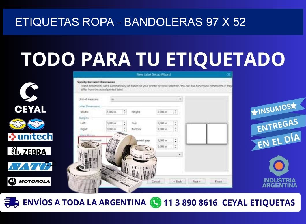 ETIQUETAS ROPA - BANDOLERAS 97 x 52