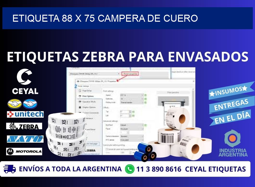 Etiqueta 88 x 75 campera de cuero