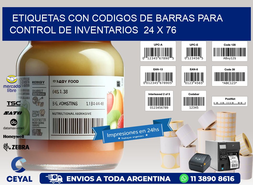 Etiquetas con Codigos de Barras para Control de Inventarios  24 x 76