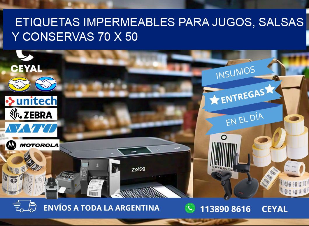 Etiquetas impermeables para jugos, salsas y conservas 70 x 50