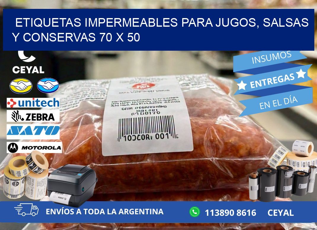 Etiquetas impermeables para jugos, salsas y conservas 70 x 50