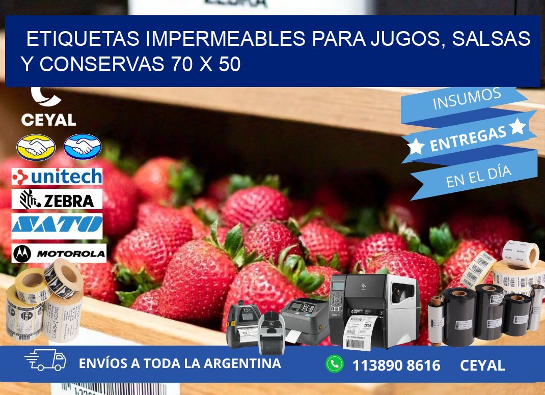 Etiquetas impermeables para jugos, salsas y conservas 70 x 50