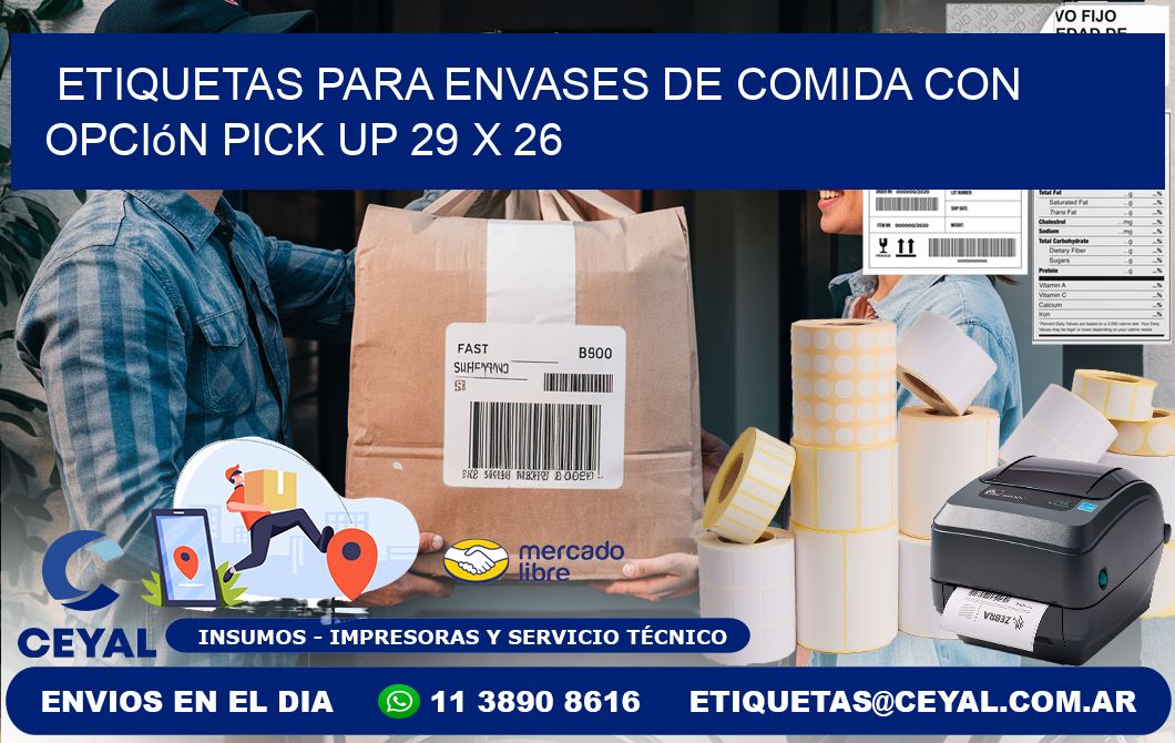 Etiquetas para envases de comida con opción pick up 29 x 26