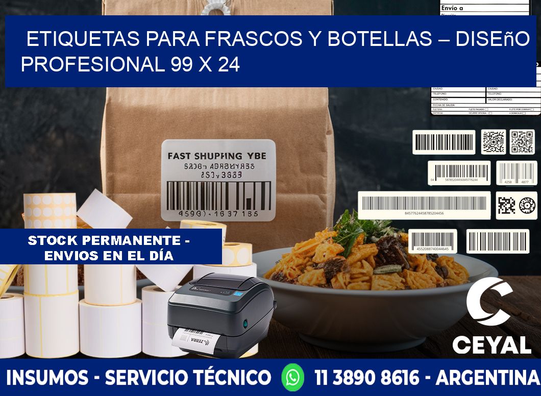 Etiquetas para frascos y botellas – Diseño profesional 99 x 24