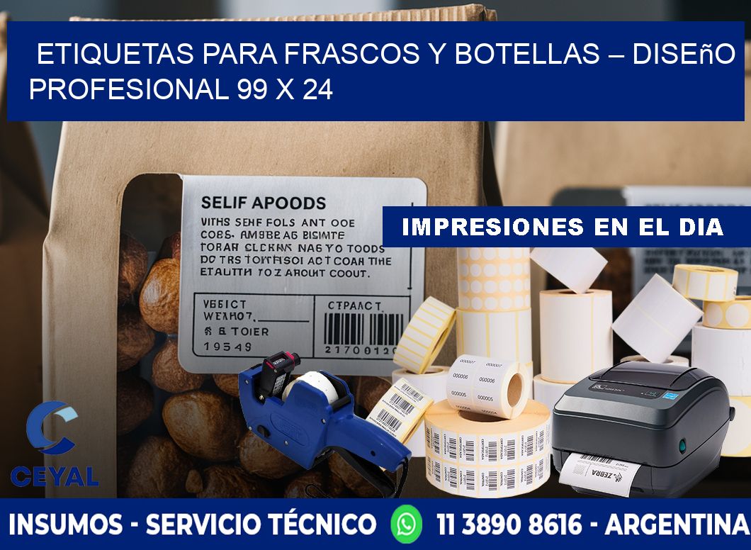 Etiquetas para frascos y botellas – Diseño profesional 99 x 24