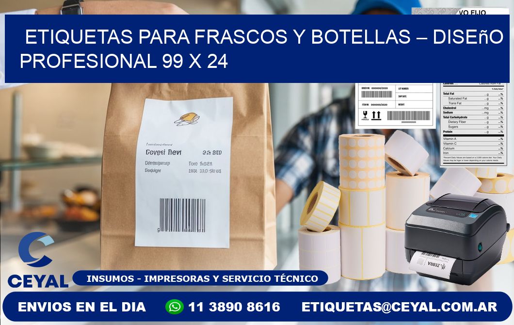 Etiquetas para frascos y botellas – Diseño profesional 99 x 24