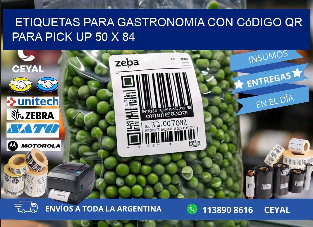 Etiquetas para gastronomía con código QR para pick up 50 x 84