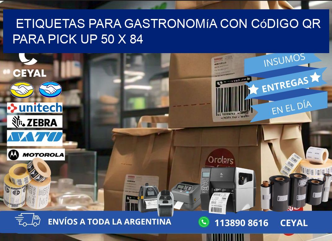 Etiquetas para gastronomía con código QR para pick up 50 x 84