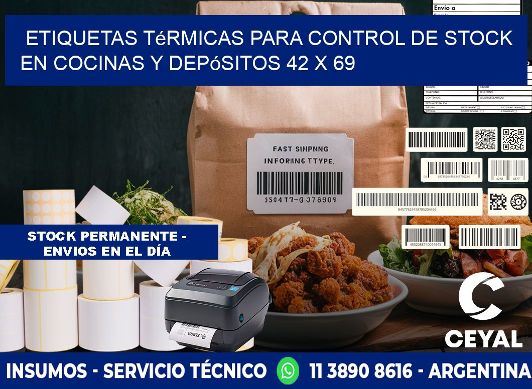 Etiquetas térmicas para control de stock en cocinas y depósitos 42 x 69