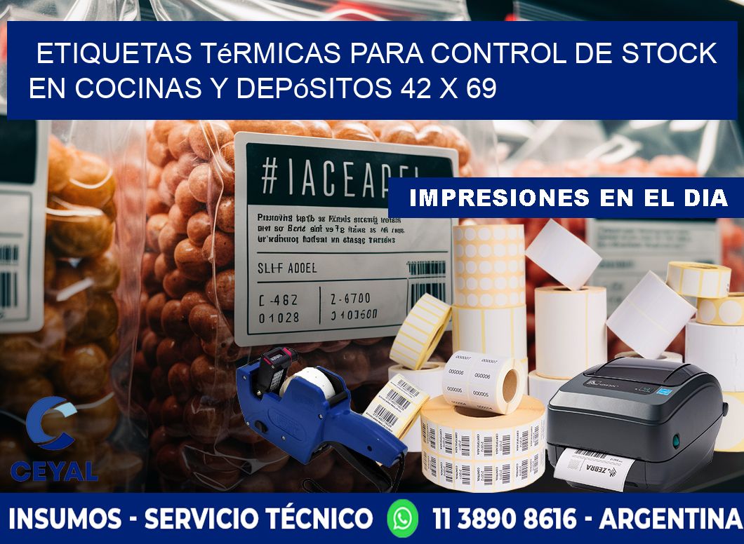 Etiquetas térmicas para control de stock en cocinas y depósitos 42 x 69