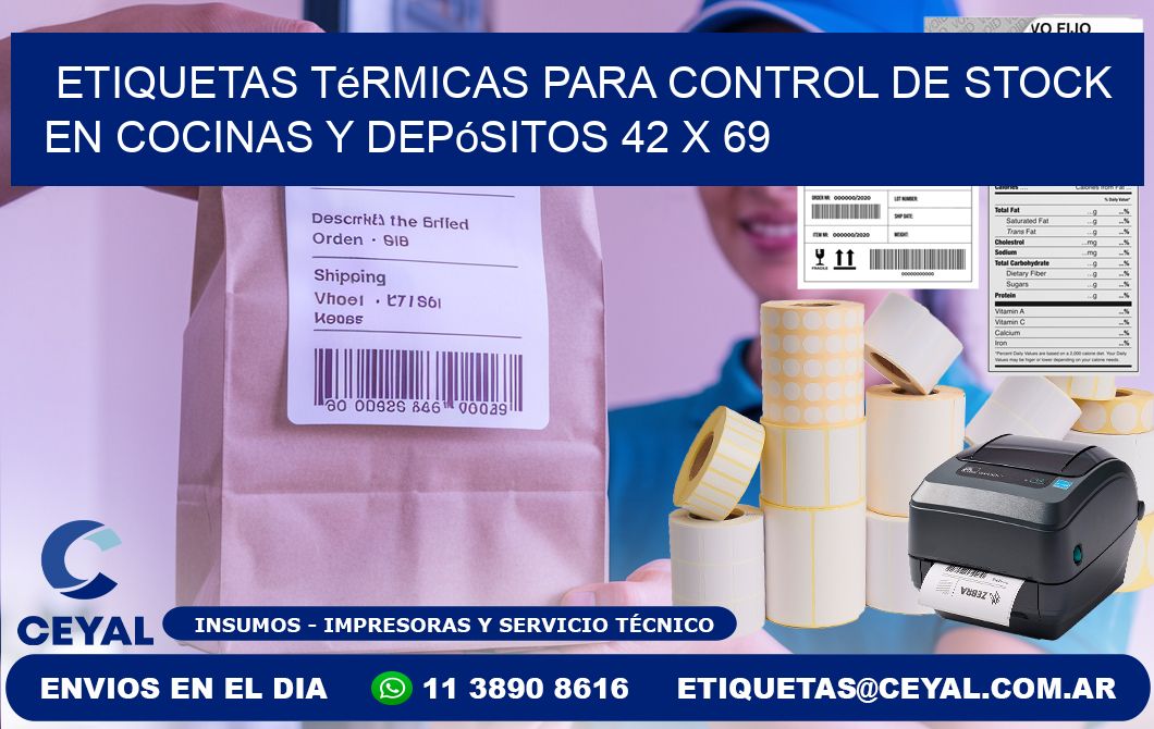 Etiquetas térmicas para control de stock en cocinas y depósitos 42 x 69