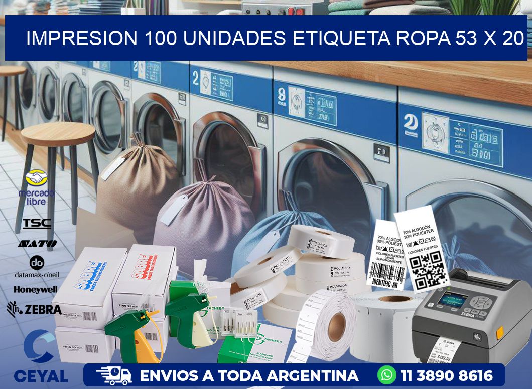 IMPRESION 100 UNIDADES ETIQUETA ROPA 53 x 20