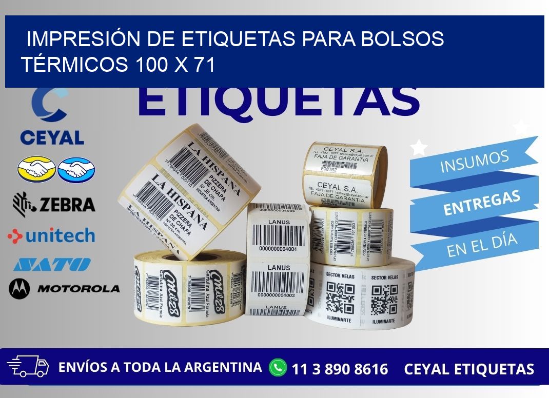 IMPRESIÓN DE ETIQUETAS PARA BOLSOS TÉRMICOS 100 x 71