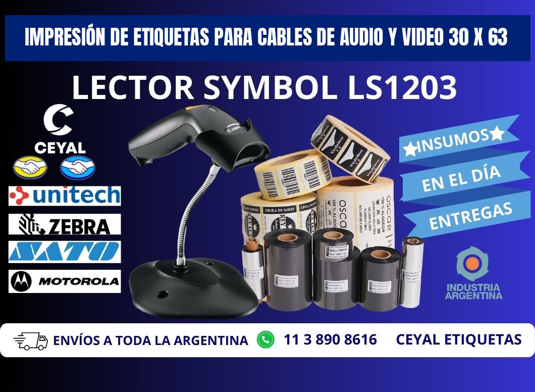 IMPRESIÓN DE ETIQUETAS PARA CABLES DE AUDIO Y VIDEO 30 x 63