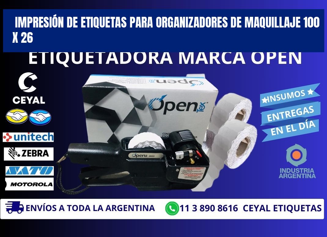 IMPRESIÓN DE ETIQUETAS PARA ORGANIZADORES DE MAQUILLAJE 100 x 26