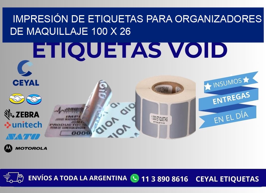IMPRESIÓN DE ETIQUETAS PARA ORGANIZADORES DE MAQUILLAJE 100 x 26