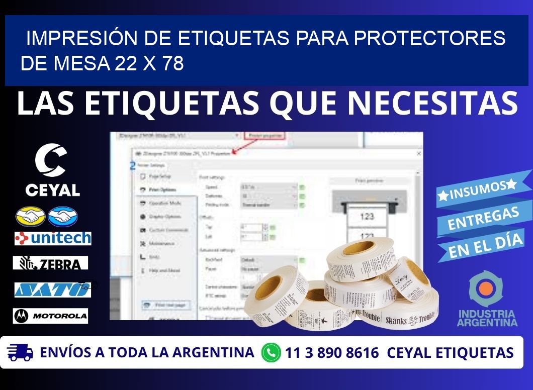IMPRESIÓN DE ETIQUETAS PARA PROTECTORES DE MESA 22 x 78
