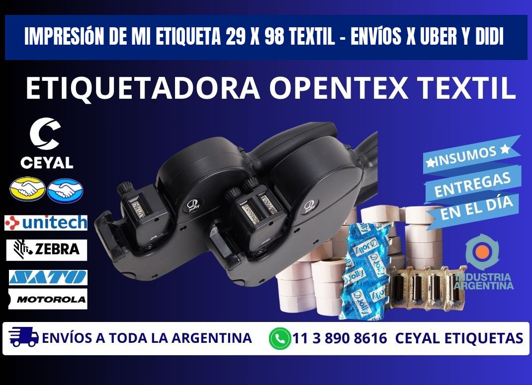 Impresión de mi Etiqueta 29 x 98 textil – Envíos x Uber y DiDi