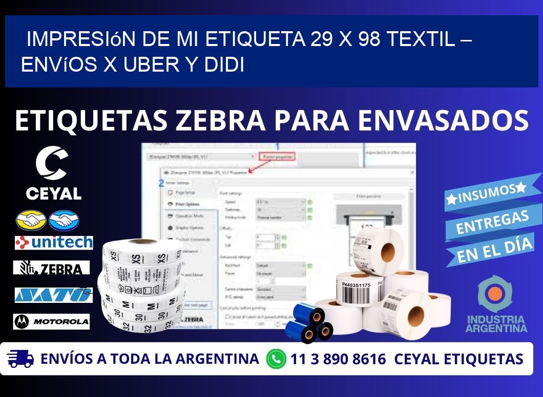 Impresión de mi Etiqueta 29 x 98 textil – Envíos x Uber y DiDi