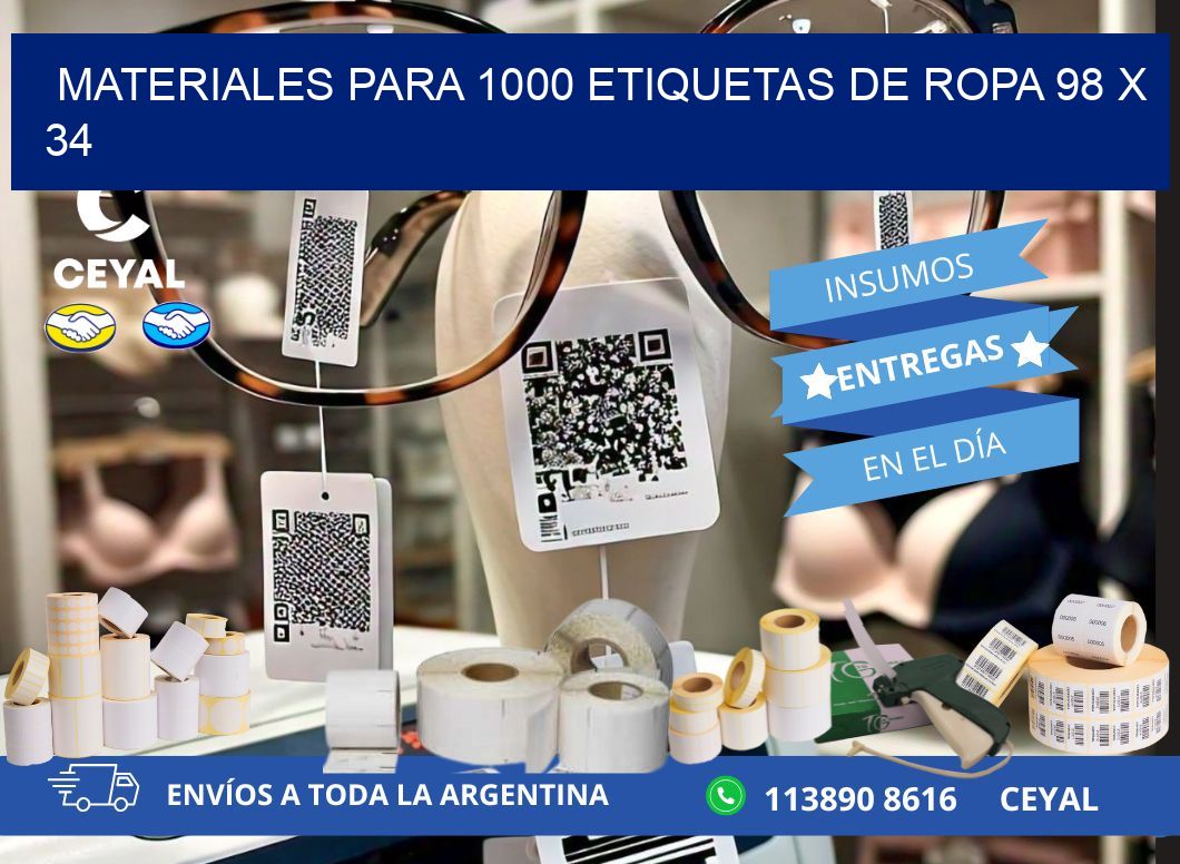 MATERIALES PARA 1000 ETIQUETAS DE ROPA 98 x 34