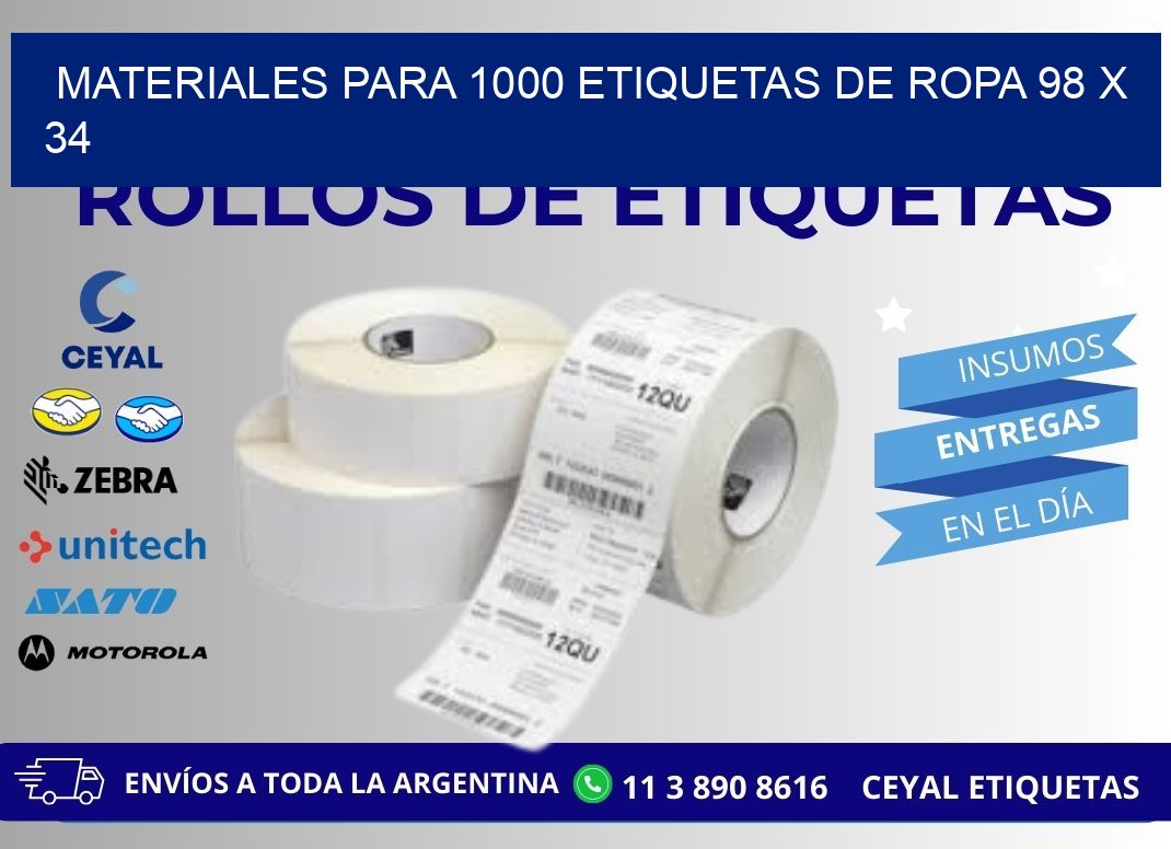 MATERIALES PARA 1000 ETIQUETAS DE ROPA 98 x 34