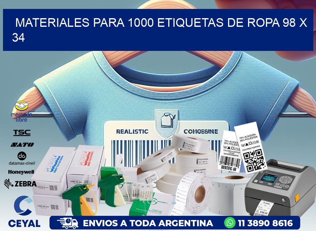 MATERIALES PARA 1000 ETIQUETAS DE ROPA 98 x 34