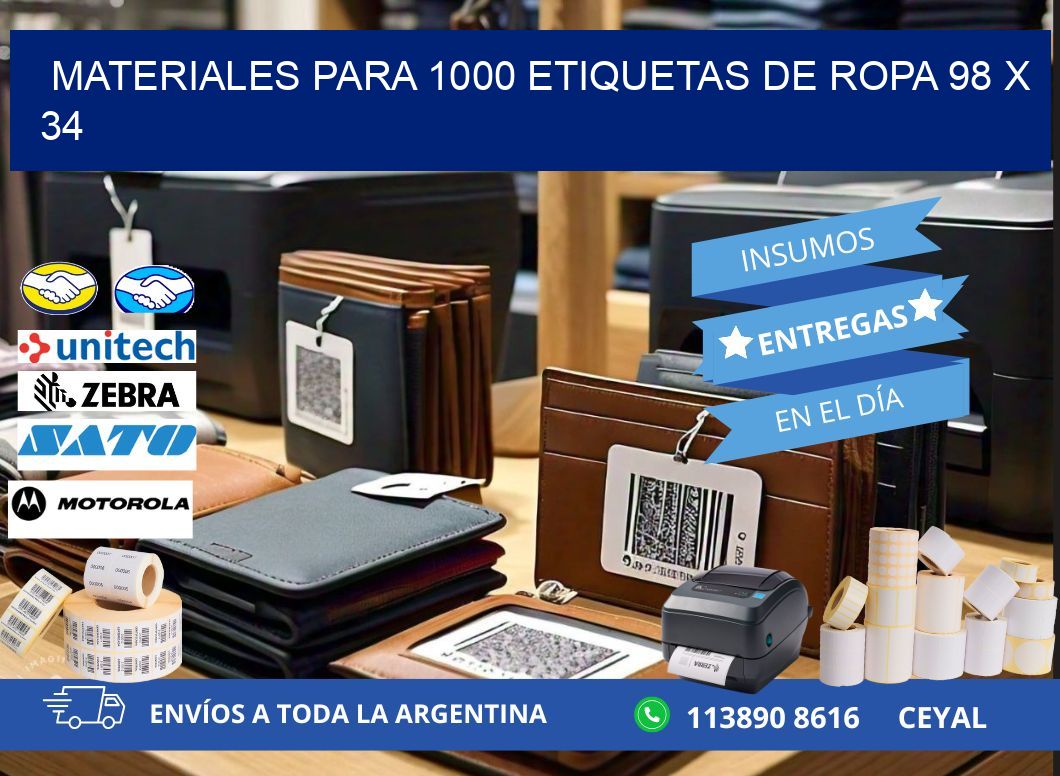 MATERIALES PARA 1000 ETIQUETAS DE ROPA 98 x 34