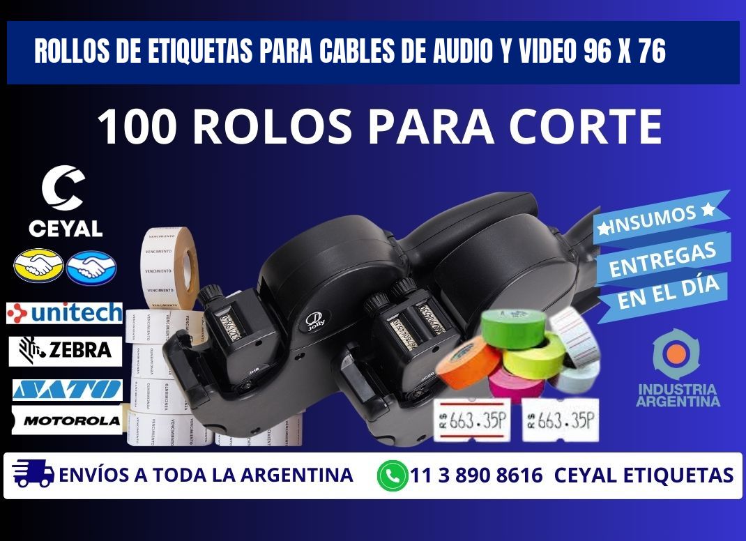 ROLLOS DE ETIQUETAS PARA CABLES DE AUDIO Y VIDEO 96 x 76