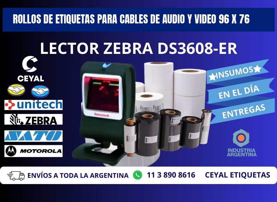 ROLLOS DE ETIQUETAS PARA CABLES DE AUDIO Y VIDEO 96 x 76