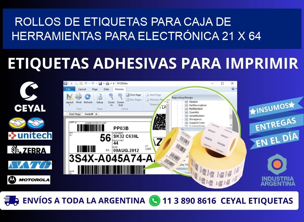 ROLLOS DE ETIQUETAS PARA CAJA DE HERRAMIENTAS PARA ELECTRÓNICA 21 x 64