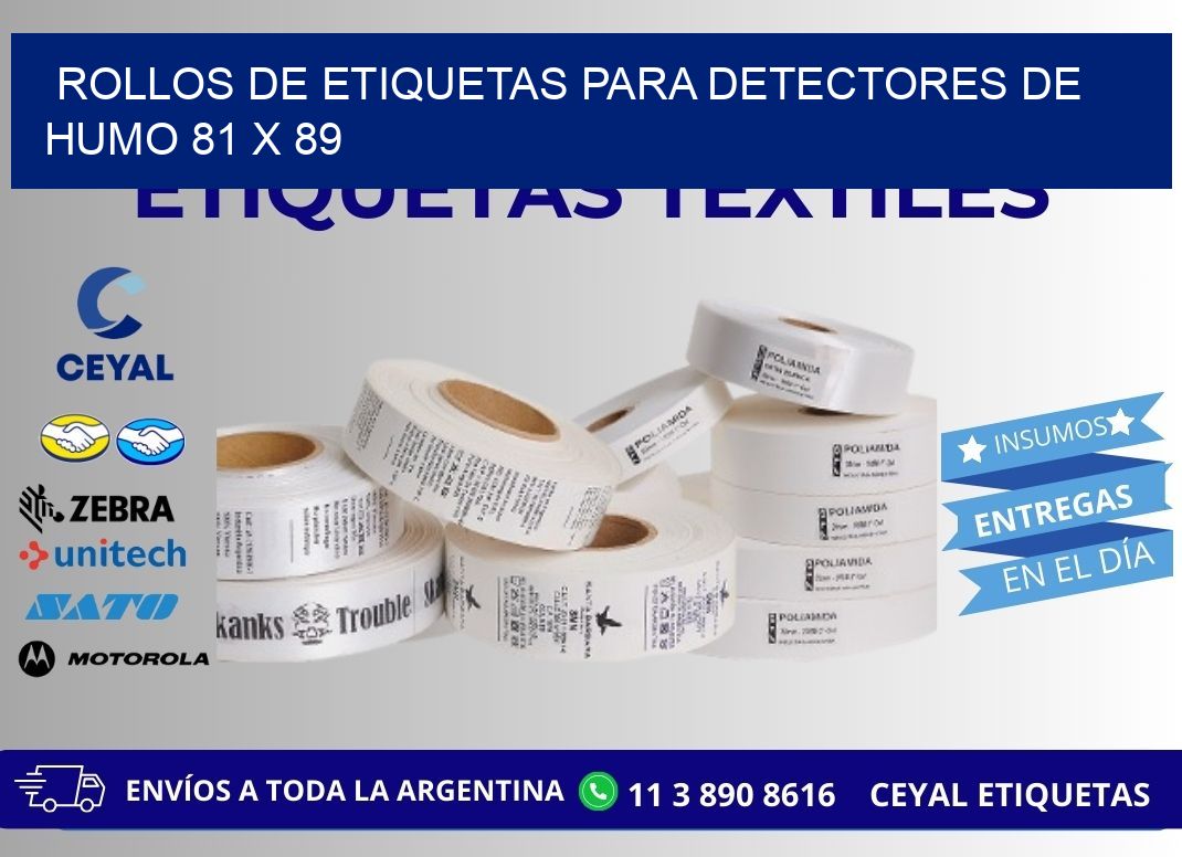 ROLLOS DE ETIQUETAS PARA DETECTORES DE HUMO 81 x 89
