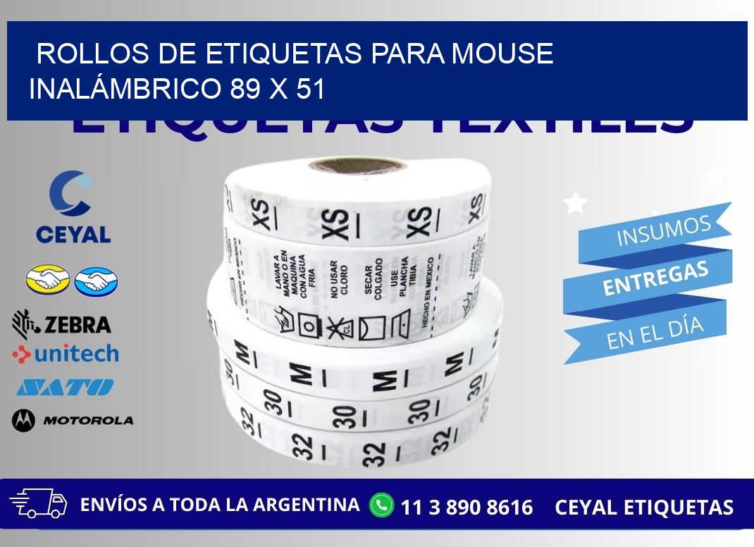 ROLLOS DE ETIQUETAS PARA MOUSE INALÁMBRICO 89 x 51