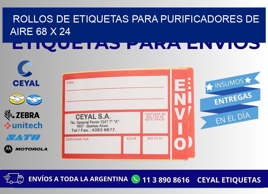 ROLLOS DE ETIQUETAS PARA PURIFICADORES DE AIRE 68 x 24