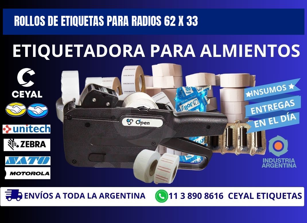 ROLLOS DE ETIQUETAS PARA RADIOS 62 x 33