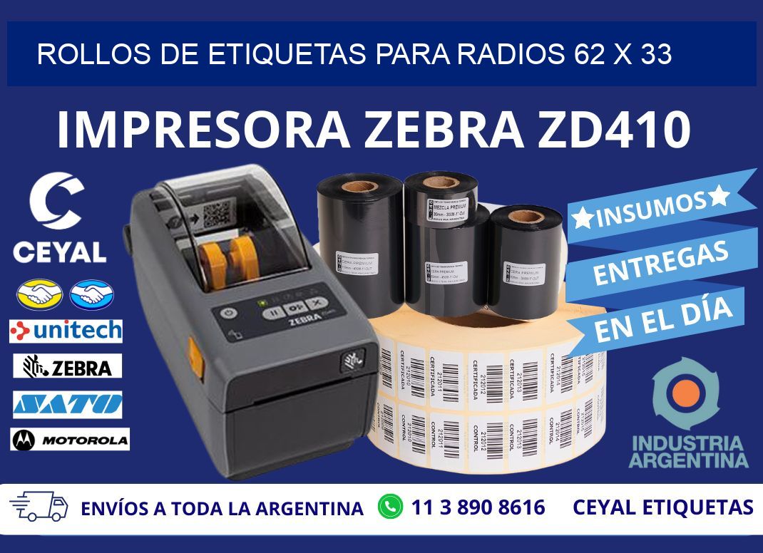 ROLLOS DE ETIQUETAS PARA RADIOS 62 x 33