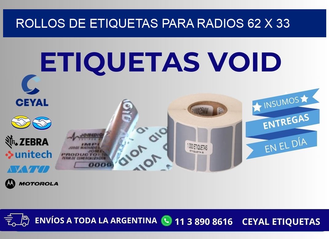 ROLLOS DE ETIQUETAS PARA RADIOS 62 x 33