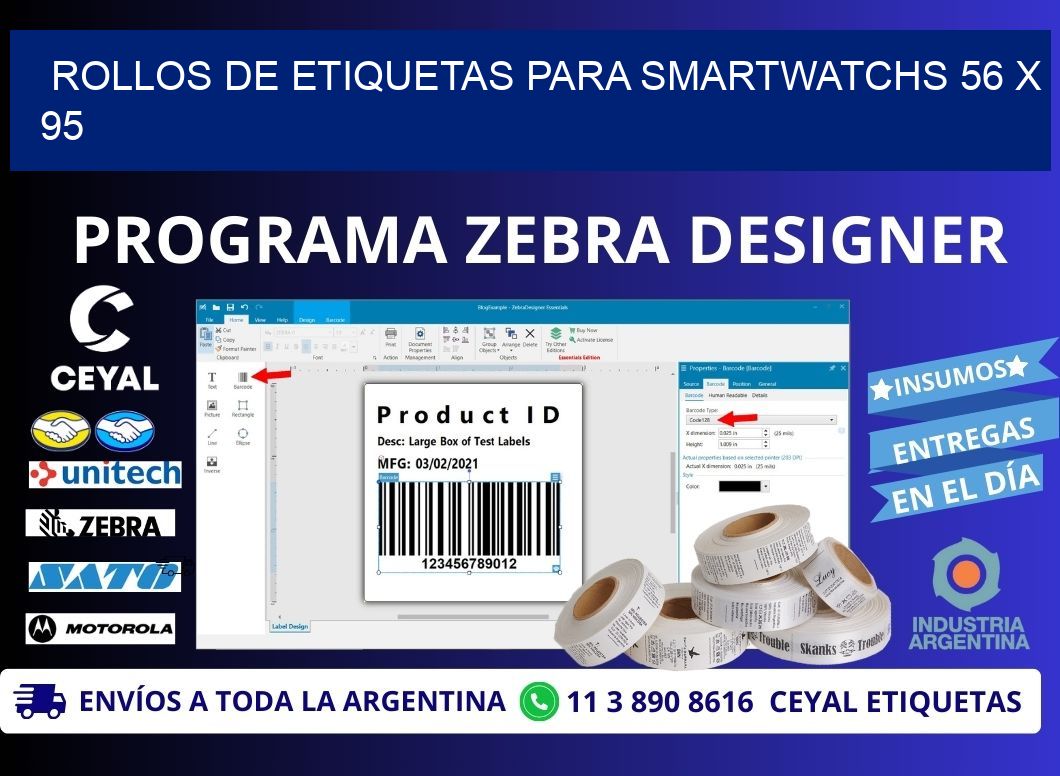 ROLLOS DE ETIQUETAS PARA SMARTWATCHS 56 x 95