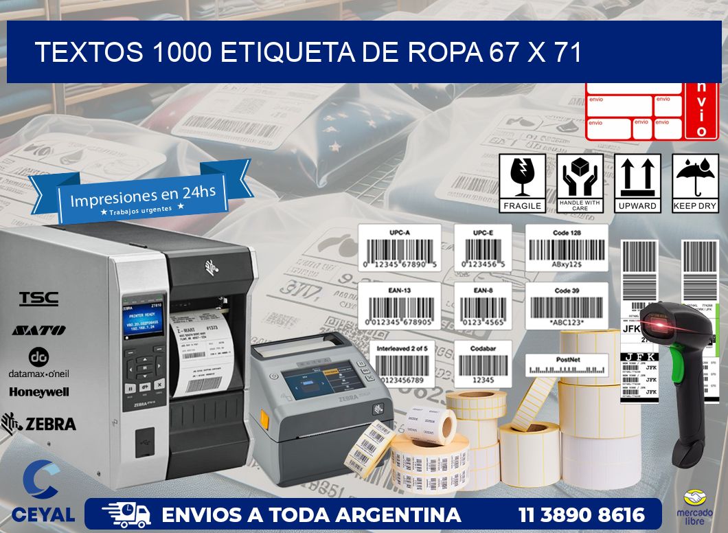 TEXTOS 1000 ETIQUETA DE ROPA 67 x 71