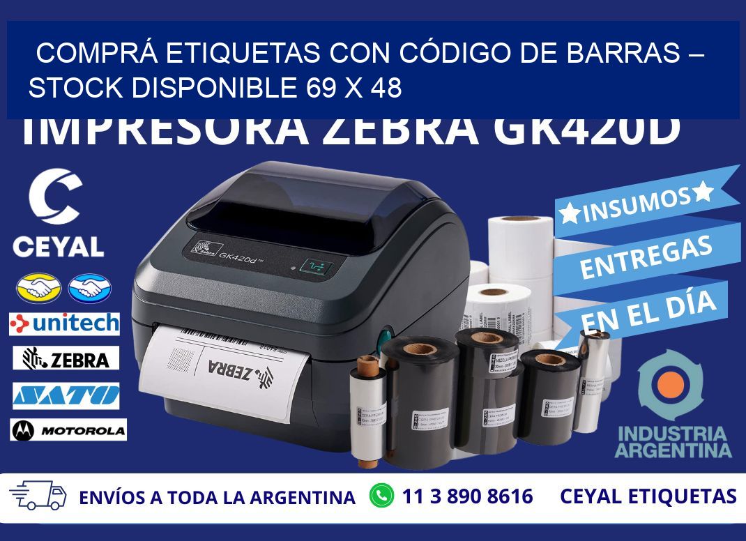 COMPRÁ ETIQUETAS CON CÓDIGO DE BARRAS – STOCK DISPONIBLE 69 x 48