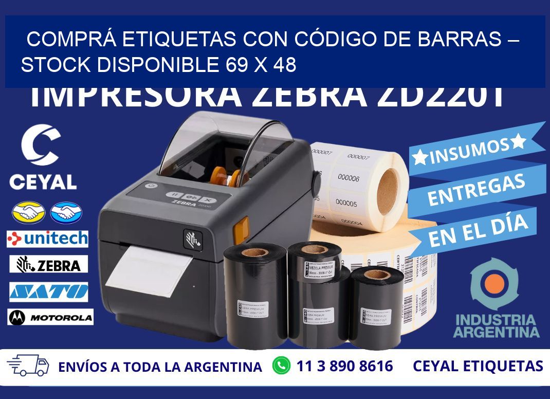 COMPRÁ ETIQUETAS CON CÓDIGO DE BARRAS – STOCK DISPONIBLE 69 x 48