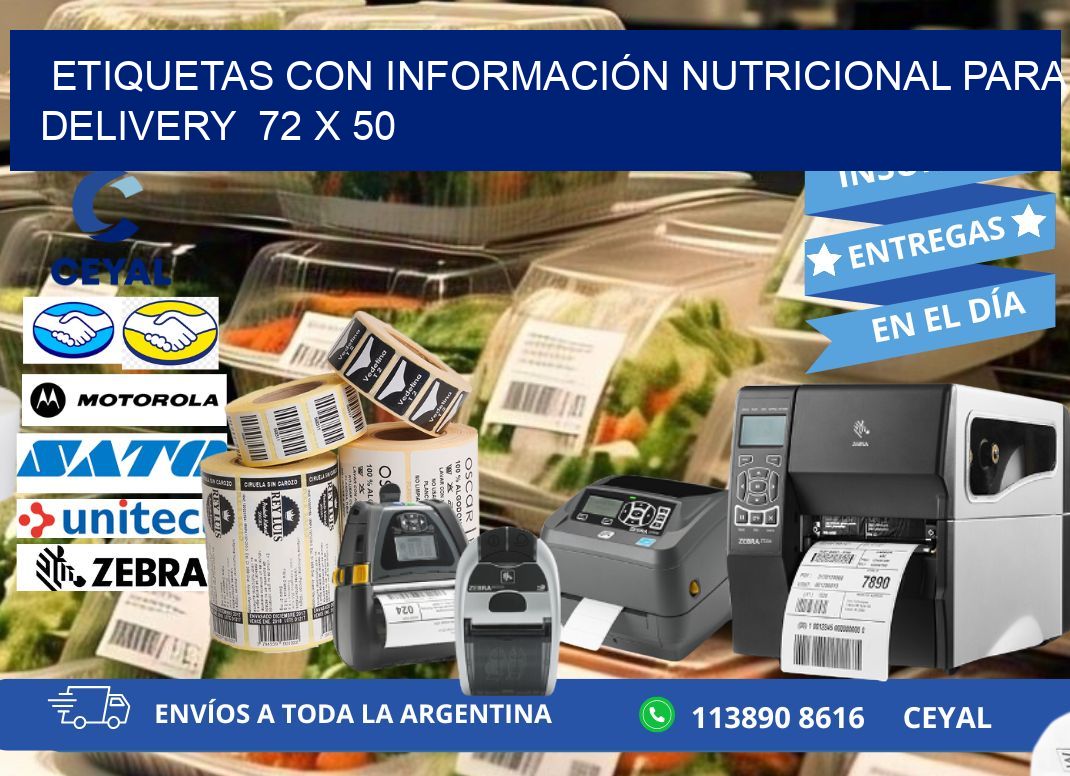 ETIQUETAS CON INFORMACIÓN NUTRICIONAL PARA DELIVERY  72 x 50