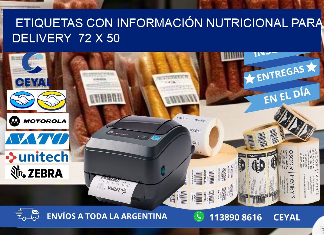 ETIQUETAS CON INFORMACIÓN NUTRICIONAL PARA DELIVERY  72 x 50