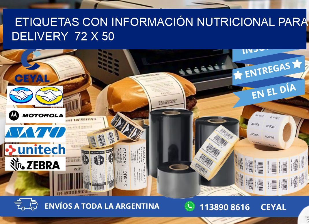 ETIQUETAS CON INFORMACIÓN NUTRICIONAL PARA DELIVERY  72 x 50