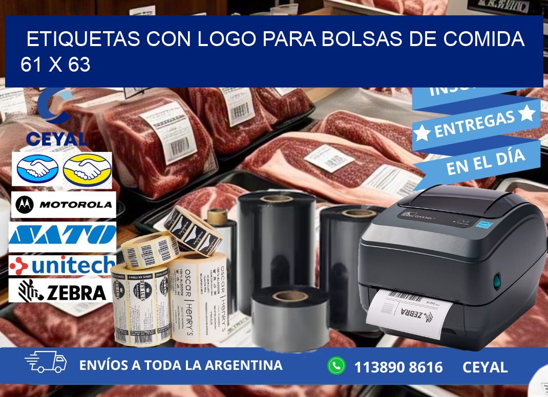 ETIQUETAS CON LOGO PARA BOLSAS DE COMIDA  61 x 63